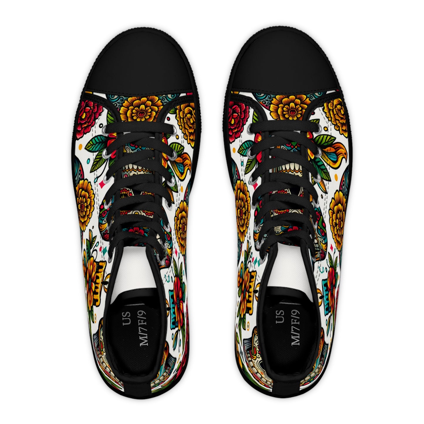 "Day of the Dead Delight High-Top Sneaker: A Vibrant Tribute to Mexican Traditions with Intricate Skull & Floral Motifs in Lively Red, Blue, Green, and - High Top Trainers Fashion Sneakers