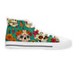 "Soleful Spirits: Celebrate Life with our Day of the Dead High-Top Sneakers! Featuring an alluring textile pattern of vibrant, decorated skulls adorned with traditional floral designs and detailed line - High Top Trainers Fashion Sneakers