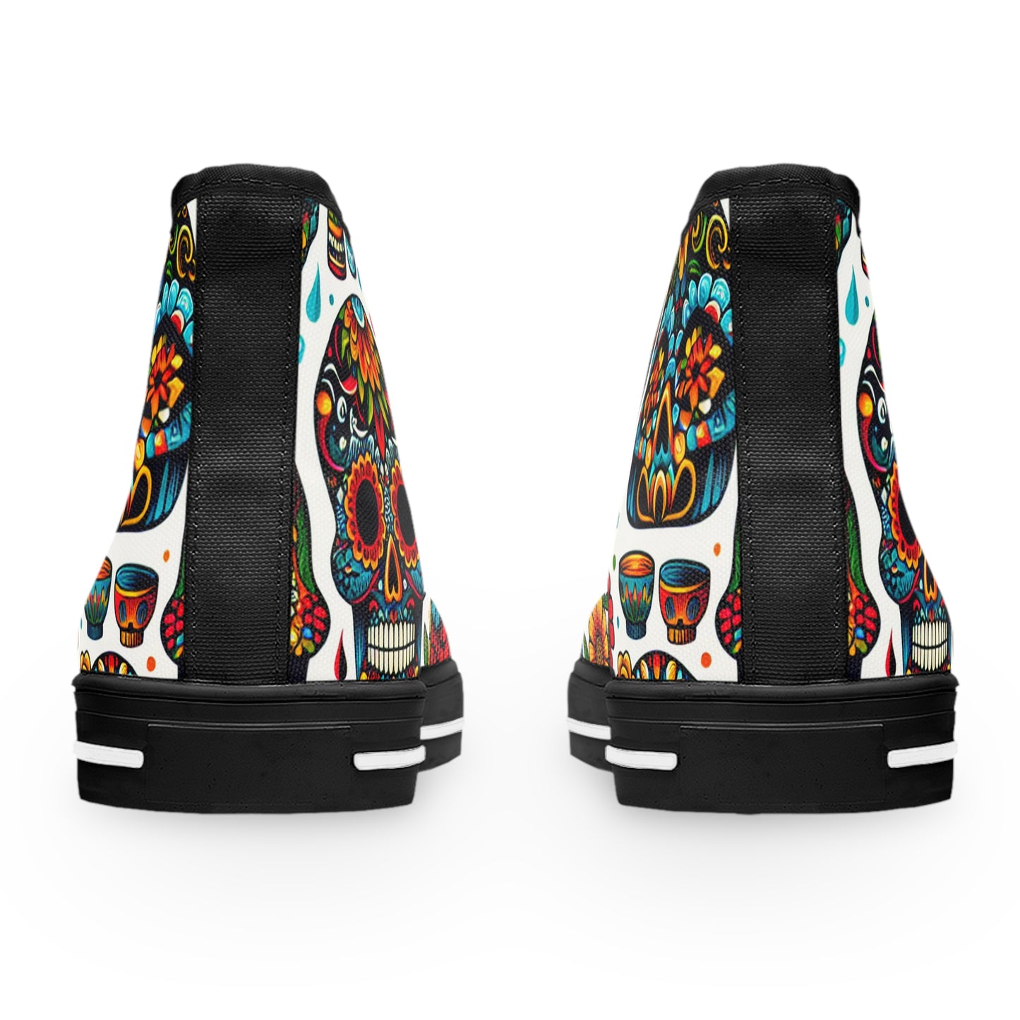 "Introducing our newest high-top sneaker: The Dia de los Muertos Collection! Inspired by vibrant Mexican textiles and the Day of the Dead tradition, each shoe features intricately decorated skulls adorned- High Top Trainers Fashion Sneakers