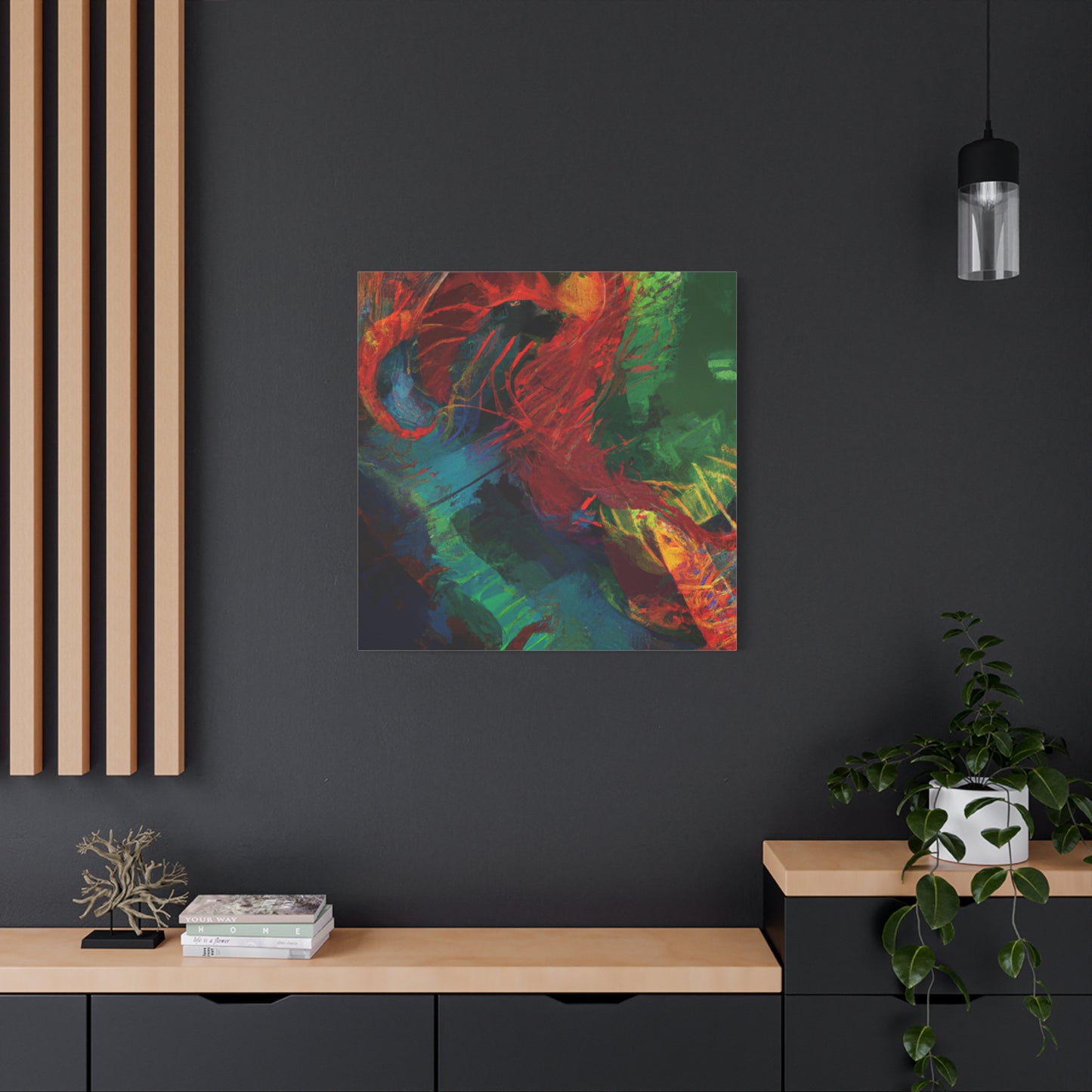 "Microcrystal Mosaic Futurism" - Framed Canvas Print Colourful Wall Art