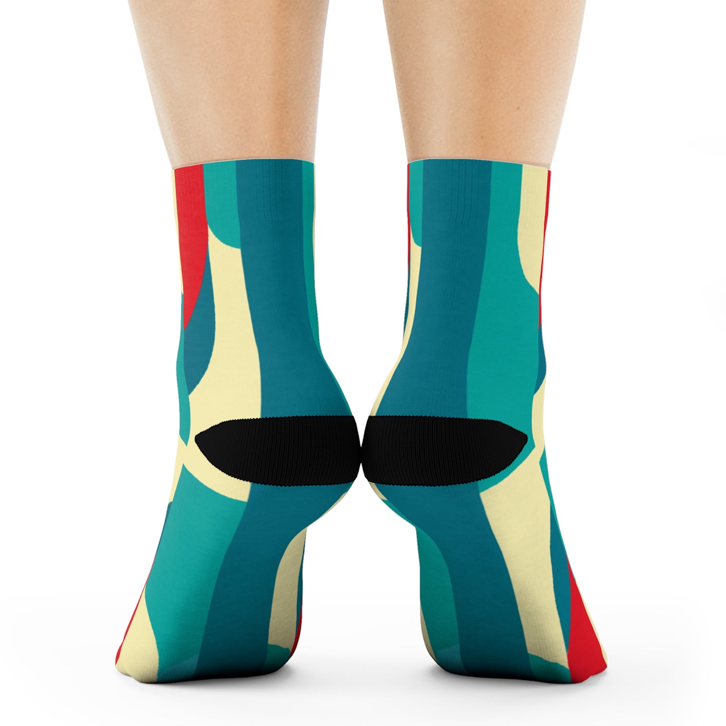 "Bauhaus Basics: Bold Geometric Crew Socks in Primary Colors" - Men and Women Crew Socks Combed Athletic Sports Casual Classic