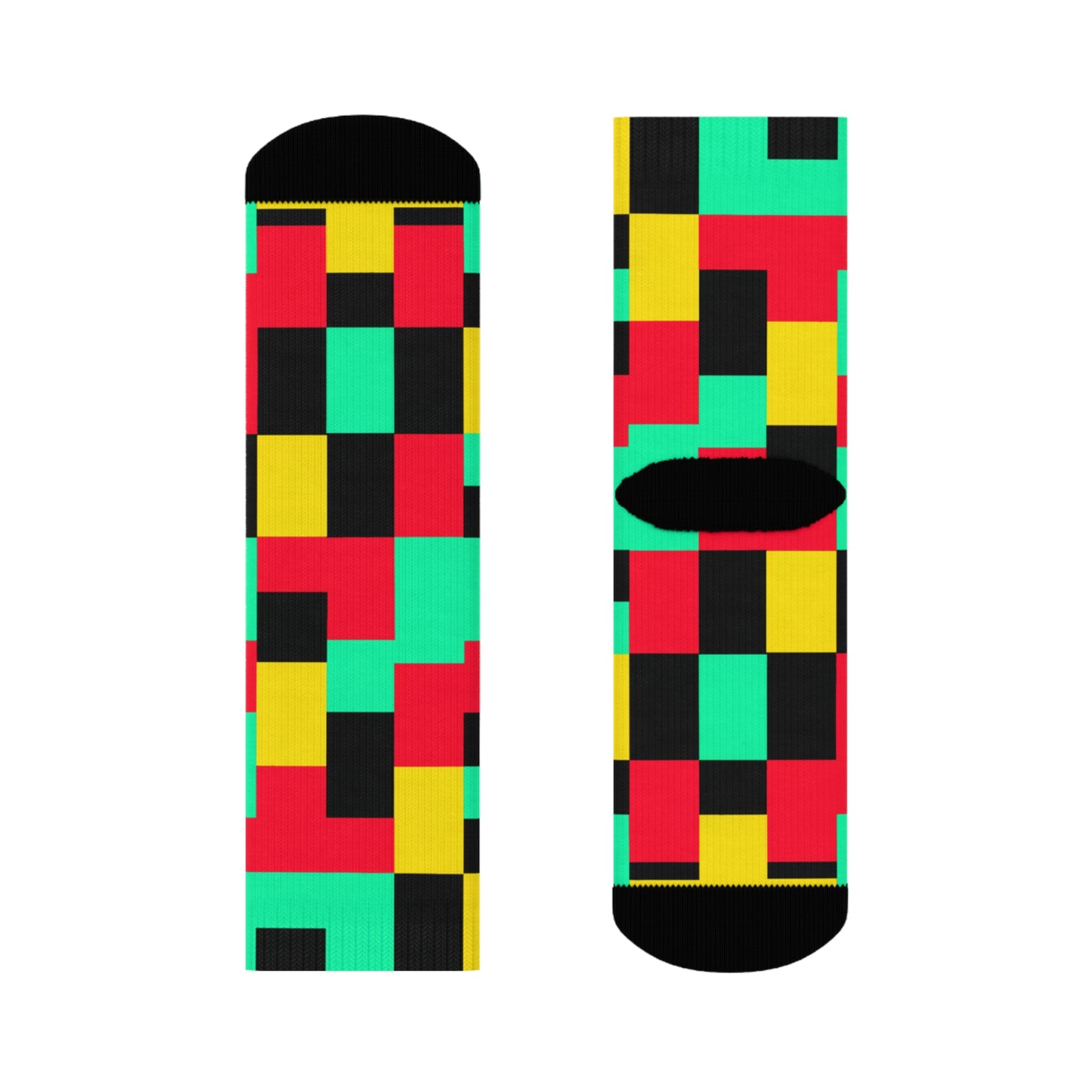 "Pixel Pop Crew Socks: Bold and Bright 16-Bit Textile Designs for Retro Gamers" - Men and Women Crew Socks Combed Athletic Sports Casual Classic