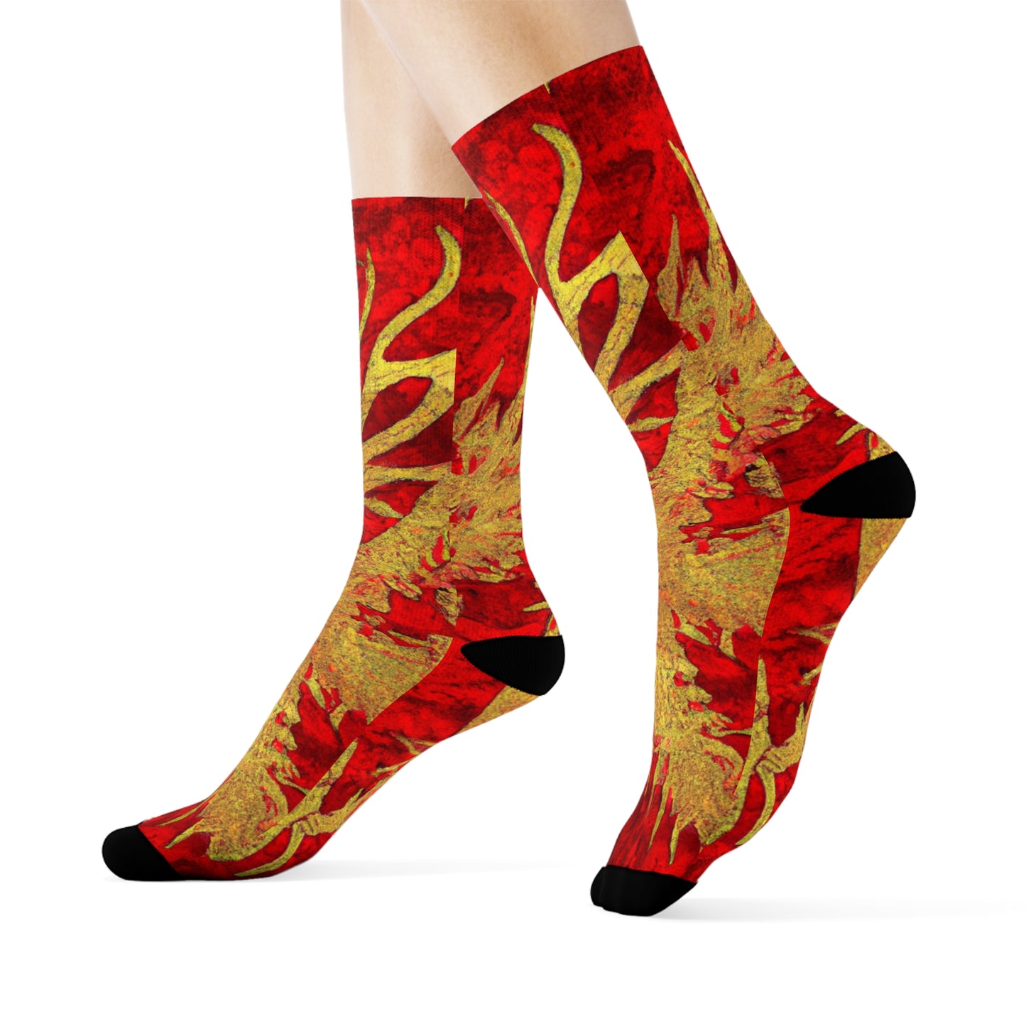 "Crimson & Gold Dragon Phoenix Crew Socks: A Fusion of Eastern Elegance and Mythical Inspiration" - Men and Women Crew Socks Combed Athletic Sports Casual Classic