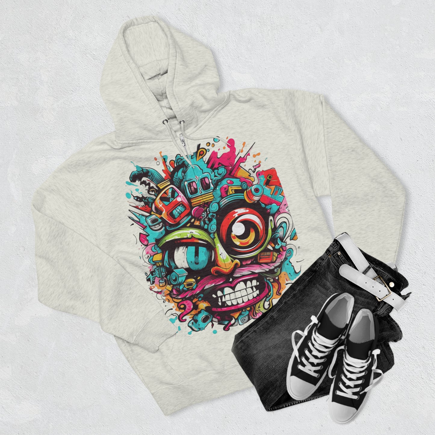 "Urban Graffiti Hoodie" - Hoodies Zip Up Long Sleeve Fleece Sweatshirts Hoodies