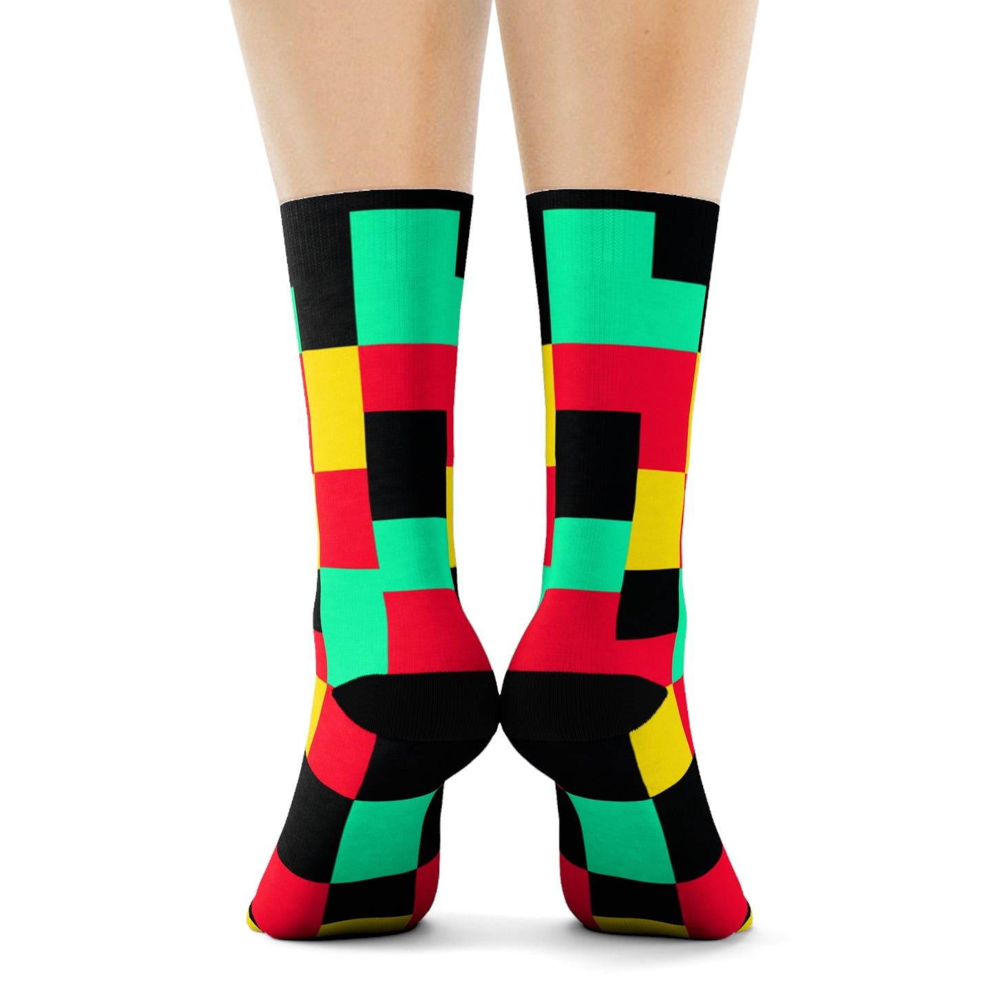 "Pixel Pop Crew Socks: Bold and Bright 16-Bit Textile Designs for Retro Gamers" - Men and Women Crew Socks Combed Athletic Sports Casual Classic