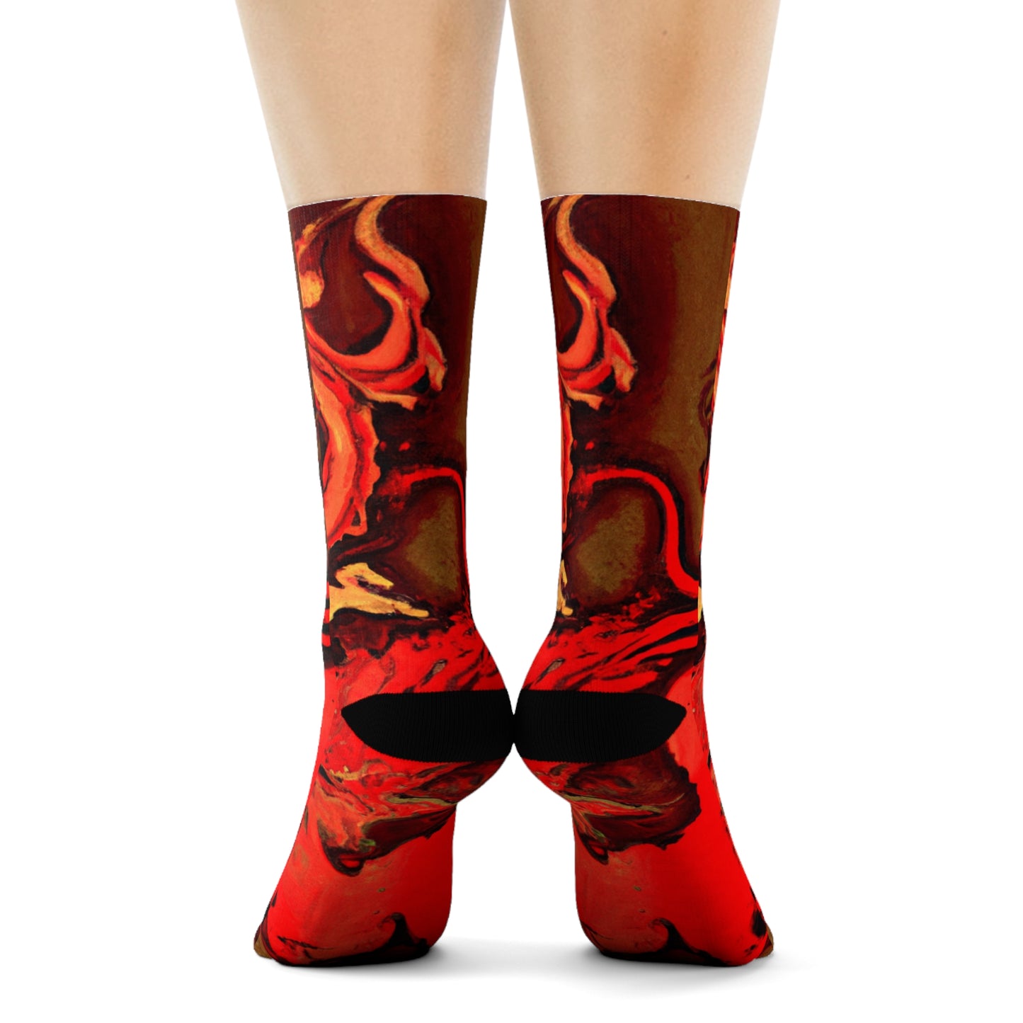 "Flourishing Firebirds: Crimson & Gold Oriental Dragon & Phoenix Crew Socks" - Men and Women Crew Socks Combed Athletic Sports Casual Classic