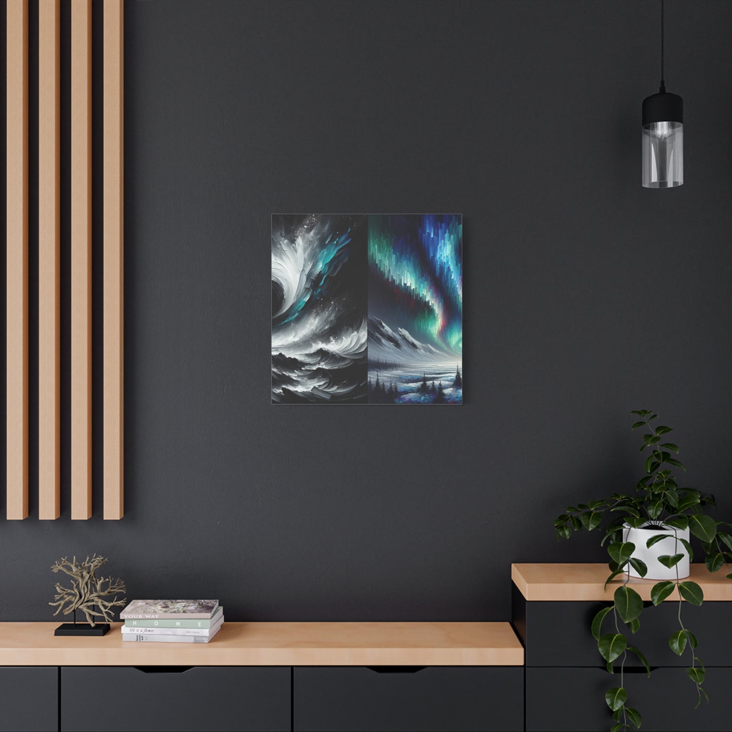 "Monochrome Aurora" - Framed Canvas Print Colourful Wall Art