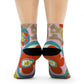 "Flower Power: Retro Floral Crew Socks with 70s-inspired Textile in Warm Hues" - Men and Women Crew Socks Combed Athletic Sports Casual Classic