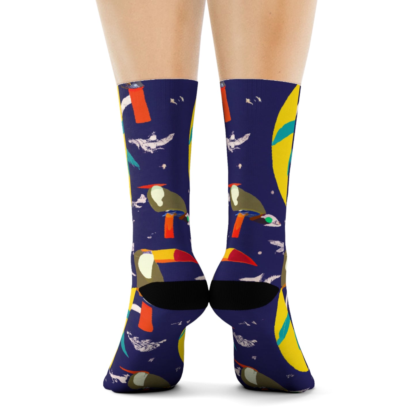 "Island Vibes Crew Socks: Featuring Vibrant Caribbean Textile Patterns with Palm Trees, Sunsets, and Toucans - Step into a Tropical Paradise!" - Men and Women Crew Socks Combed Athletic Sports Casual Classic