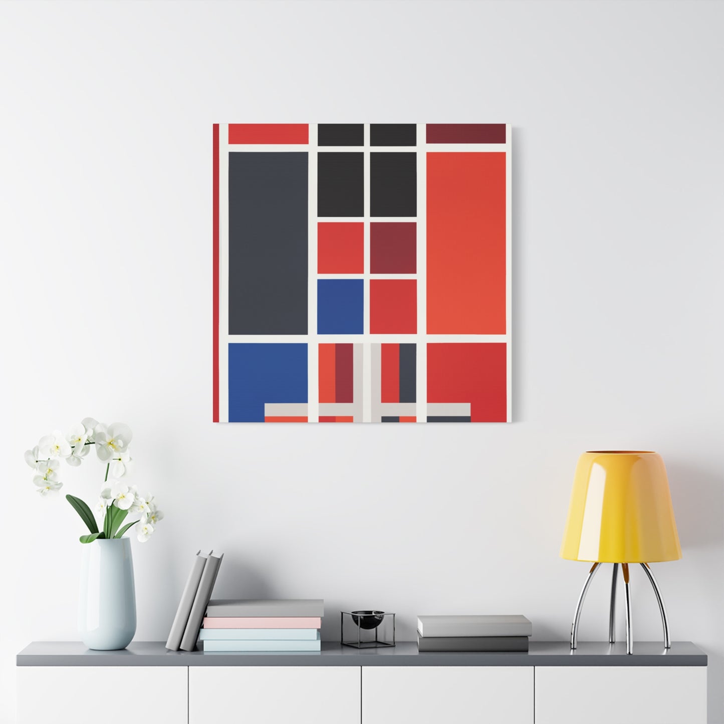 "Abstract Geometric Fusion" - Framed Canvas Print Colourful Wall Art