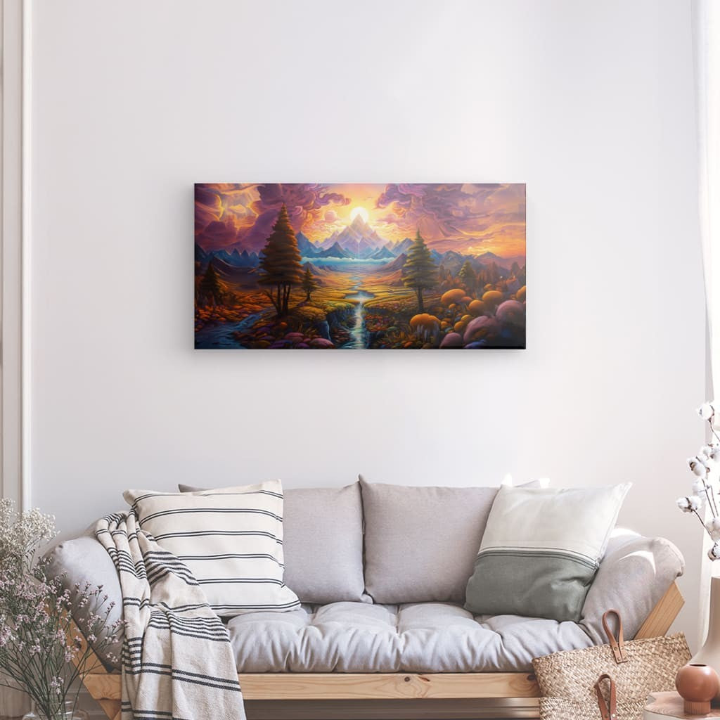 Psychedelic Peaks - Framed 120X60 Cm / Folded Canvas